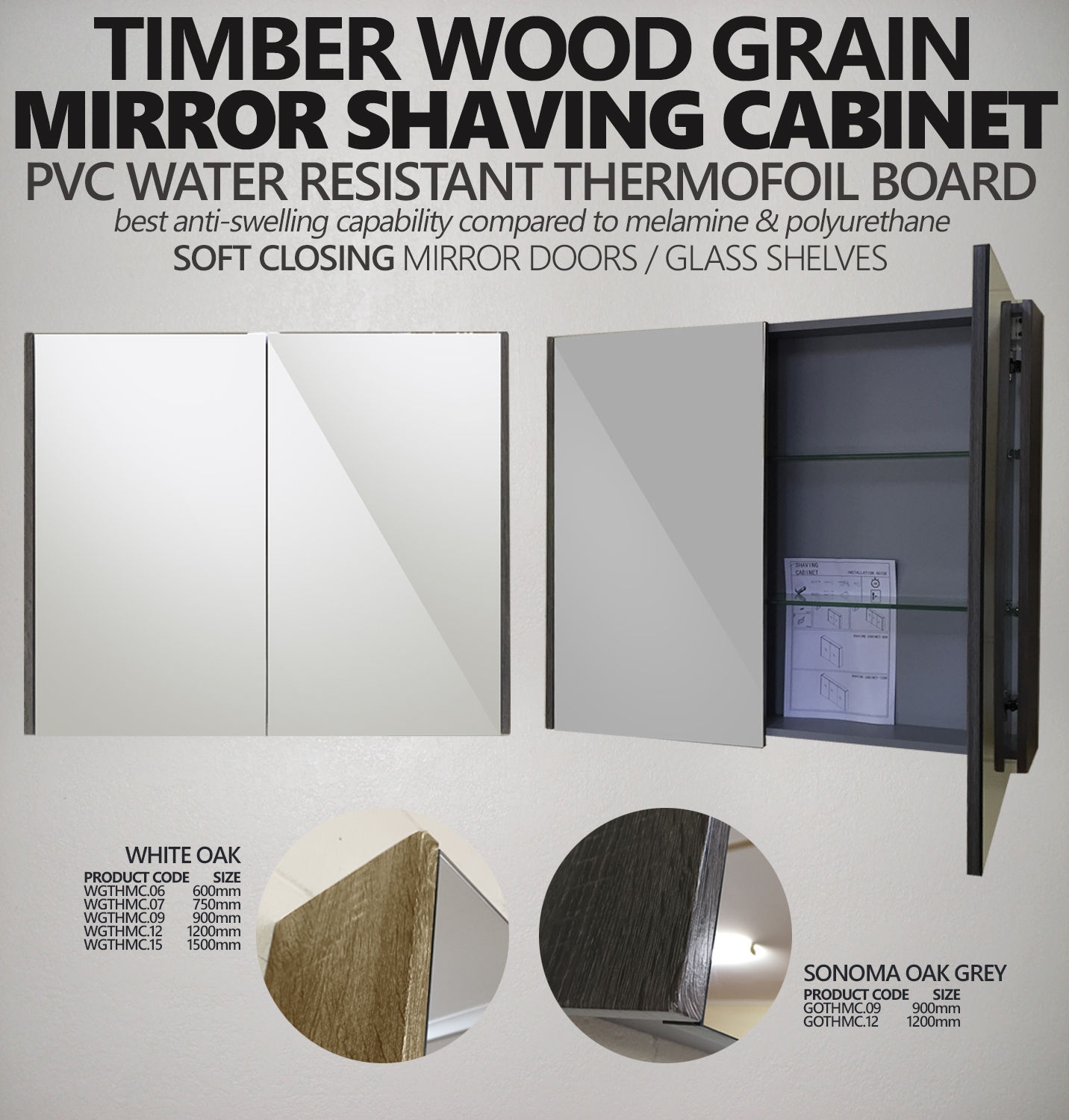 Shave Pvc Thermal Foil Mirror Shaving Cabinet With Timber Wood
