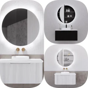 800mm  IP67 LED Plywood Riva Paris Matte White / Matte Black Mirror Shaving Cabinet