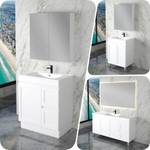 750mm Riva Miami Plywood Polyurethane Matte White Shaker Floor Standing Vanity