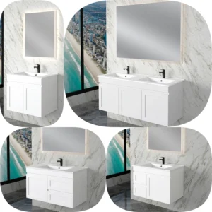 Riva Miami 600mm Vanity – Matte White Shaker Bathroom Cabinet Unit / Plywood