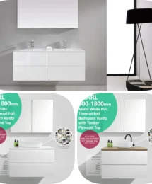 600mm Pearl PVC Thermal Foil Wood Grain Wall Hung Vanity Matte White