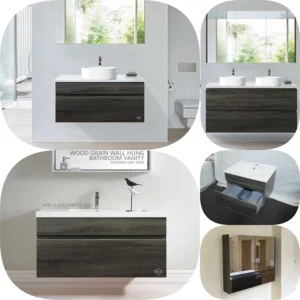 *SALE* ASTI 600 - 900mm Grey Oak PVC Thermal Foil Timber Wood Grain Wall Hung Vanity Vabinet