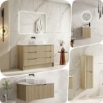 Mercio 1200mm Rhea Fluted Wood Grain Nature Oak Floor Standing Vanity Stone Top