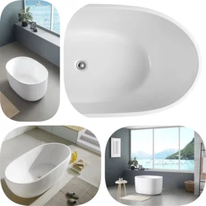 Olivia Olivia 1300,1400,1500,1700mm White Oval Freestanding Acrylic Bath Tub Matte white / Gloss White, Overflow / no Overflow