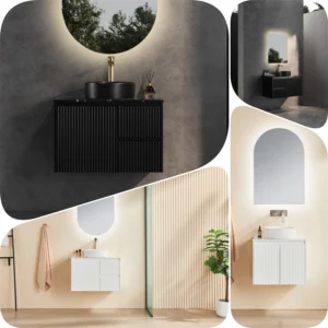 750mm CETO Brindabella Fluted PVC Water Proof Matte BLACK Polyurethane Vanity