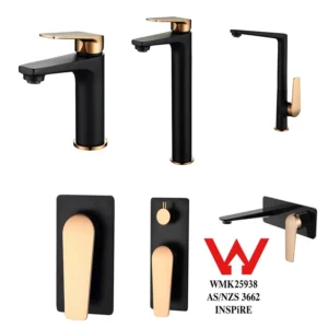 INSPiRE Otti Zevio Rose Gold Sink Basin Wall Mixer Diverter Tapware