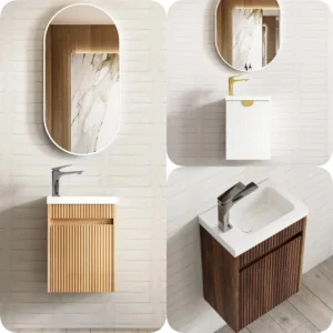 Otti 400xx255mm Mini Slim Fluted PVC Wood Grain Oak Vanity with Ceramic Top