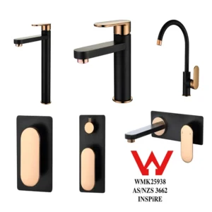 INSPiRE Otti Vetto Rose Gold Sink Basin Wall Mixer Diverter Tapware