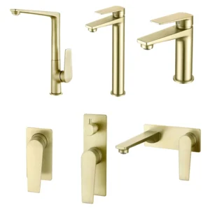 INSPiRE Otti Zevio Brushed Gold Sink Basin Wall Mixer Diverter Tapware