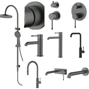 Brushed Gunmetal ACL Linie Series Tapware Shower set Basin Mixer Electroplated PVD finish