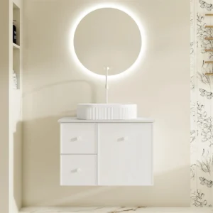 Mercio Seattle 750mm Matte White Shaker Style Wall Hung Vanity / Stone Top