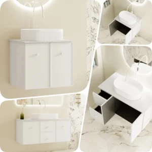 Mercio Seattle 600mm Matte White Shaker Style Wall Hung Vanity / Stone Top