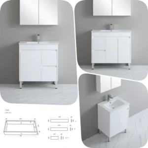 Polar Narrow 750 x 370mm PVC Waterproof White Polyurethane Floor Standing Vanity