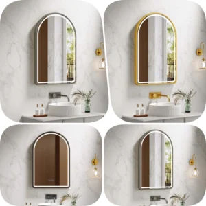 Mercio Venus LED Arch Mirror – 600×900mm 3 Light Colours | Matte Black, Brushed Gold, Brushed Nickel, Gunmetal