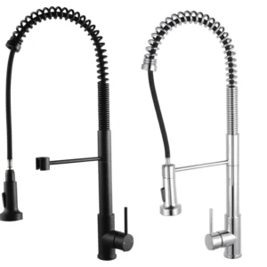 Aquaperla Tall Spring Chrome Pull Out Kitchen Mixer Chrome/Matte Black 1017KM