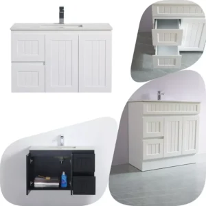 900mm Acacia Ceto Shaker PVC Water Proof Wall Hung Vanity Drawers & Cabinet