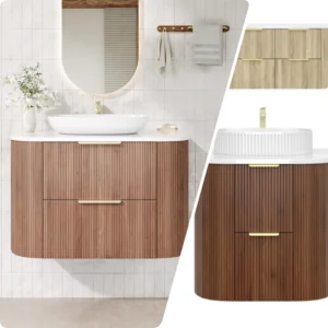 Ceto Artis 750 x500mm PVC Waterproof Fluted Curved Vanity Wall Huang Vanity Unit 3 Colours