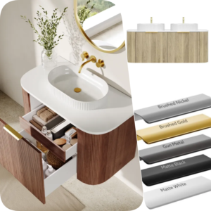 Ceto Artis 750 x500mm PVC Waterproof Fluted Curved Vnity Nested Inner Drawers Wall Huang Vanity Unit 3 Colours
