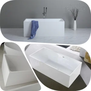 THEO 1200-1700 Gloss White / Matte White Rectangular Multi Fit Acrylic Freestanding Bath Tub