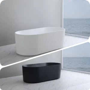 Poseidon Ally Fluted 1500mm 1700mm Back to Wall Acrylic Bathtub Black / White