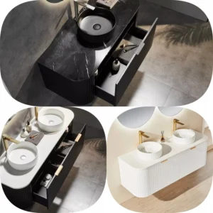 Ceto Avalon 1500 x500mm PVC Waterproof Fluted Curved Wall Hung Vanity  Matte WHITE Matte BLACK