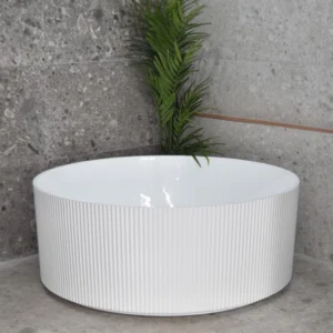 Poseidon Como Fluted 1280 Round Acrylic Bathtub Matte White / Gloss White