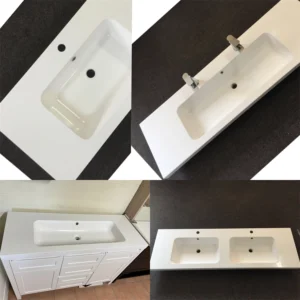 LUNA 600 750 900 1200 1500mm White Polymarble Vanity Top w Integrated Basin