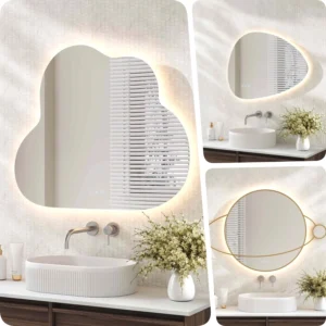 Mercio Touch Free Frameless Cloud Shape LED Mirror - Smart Wall Mounted Vanity Makeup Mirror with Defogger & Sensor