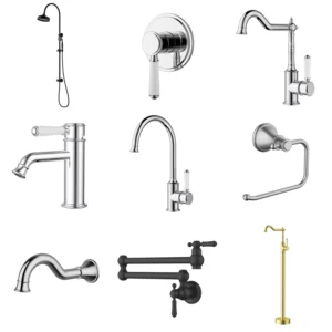 ALC ikon Clasico Vintage Traditional Bathroom Kitchen Laundry Mixer Set Solid Brass Chrome