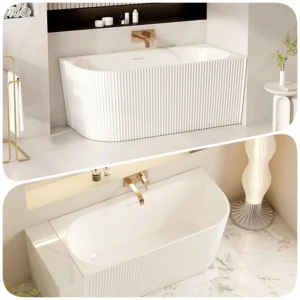 Mercio Rose 1500mm 1700mm Matte White Fluted Corner Bath Tub Acrylic Bathtub with Overflow