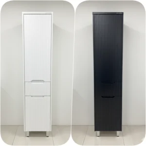 Lombok Matte White Fluted Polyurethane Bathroom Tall boy side Cabinet w Drawer
