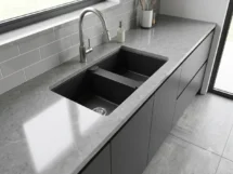 Poseidon 860 x 500mm Quartz Black Double Granite Kitchen Sink Top-Mount / Under-Mount