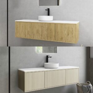 1500mm x 500mm Wide CETO Bellevue Fluted PVC Film Wood Grain Oak Vanity w Stone