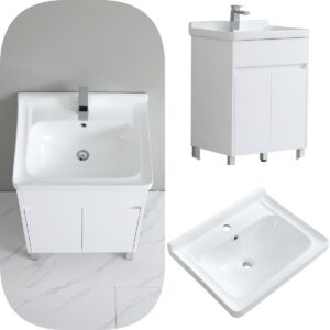 600x480x880mm Ceramic Laundry Tub Polyurethane PVC Water Proof Cabinet
