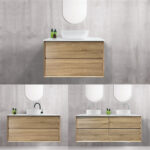 750mm INDIE Bevel Edge White Oak Timber Wood Grain Wall Hung Bathroom Vanity