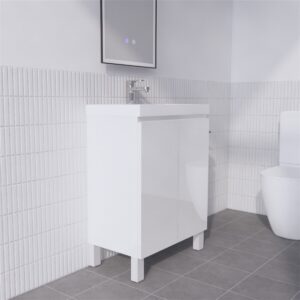Riva 600x360mm Mini Slim Gloss White Vanity with Polymarble Top