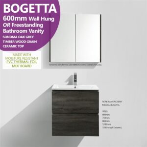 *SALE* Bogetta 600mm Grey Oak PVC Thermal Foil Timber Wood Grain Vanity