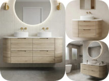Vito 1200 x 500mm Depth Calvo Curved PVC Water Proof Timber Wood Grand Vanity