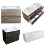 600mm Qubist PVC Thermal Foil Wood Grain Wall Hung Vanity White Grey Oak & White