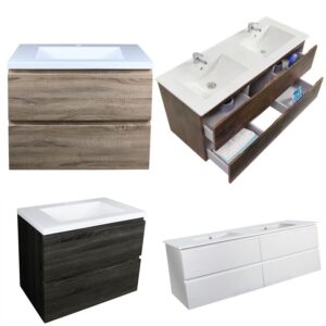600mm Qubist PVC Thermal Foil Wood Grain Wall Hung Vanity White Grey Oak & White