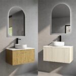 750 x 500 Wide CETO Bellevue Fluted PVC Film Wood Grain Costal Prime Oak Vanity