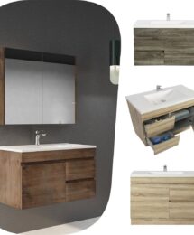 900 Berge PVC Thermal Foil Timber Wood Grain Wall Hung Vanity Drawers & Cabinet
