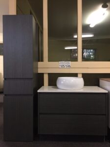 BLACK Charcoal Grey Timber Wood Grain Bathroom Tall boy side Cabinet w Drawer