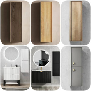1200mm Otti Plywood  Wall Hung Tall Boy / Timber Wood Grain / Black / Oak / Grey