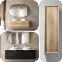 1500mm BONDI Curved Nature Oak/Black Oak Wood Grain Plywood Vanity