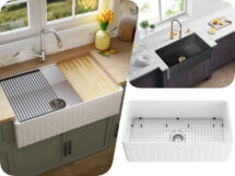 838mm Greenwich Butlers Fireclay Farmhouse Single Sink w Workstation Ledge White/Black