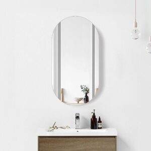 MIRAE 900x450mm Oval Pill Shaped Matte White Polyurethane Mirror Shaving Cabinet