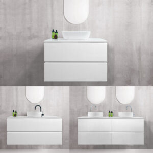 RIVA 600-1500mm White Polyurethane PVC Waterproof Wall Hung Vanity w Stone Top