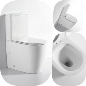Mercio Short Projection 620x820x370mm London Rimless Round Back to Wall Faced Toilet