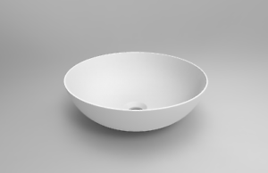 Round Matte White Solid Surface Stone Thin Edge Above Counter Vanity Basin